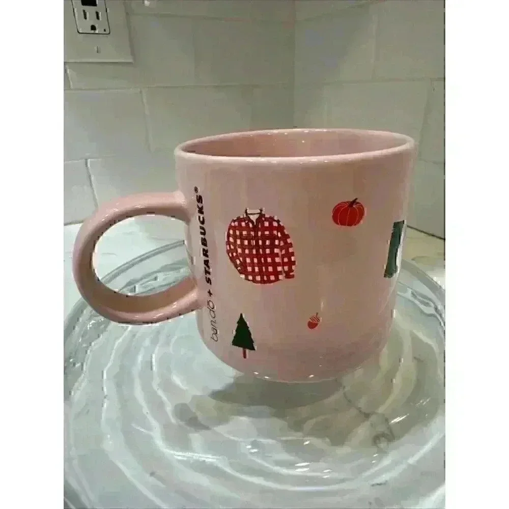 Starbucks Pink Ceramic Mug 12oz Fall Sweater Weather Drink Cup.